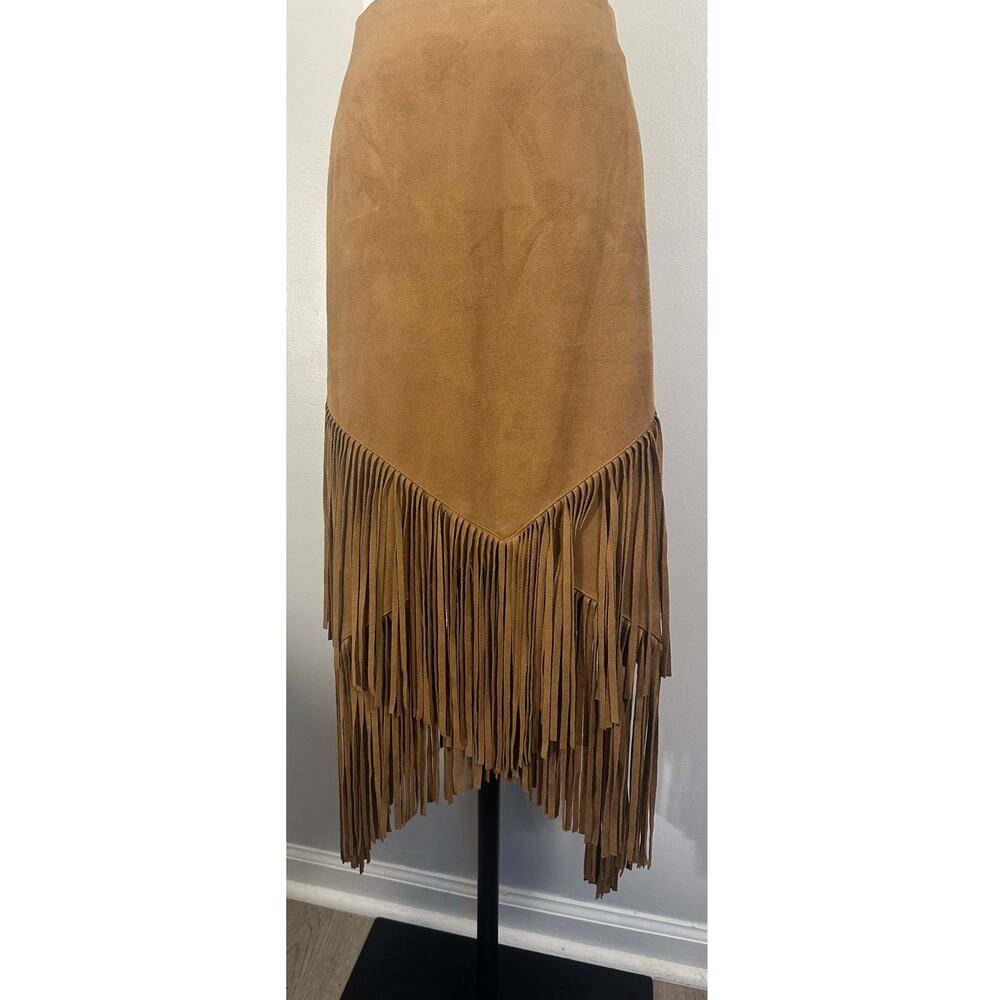 Chico's Faux Suede Fringe Midi Skirt Sz 3 (16/18)  Brown Western Cowgirl western